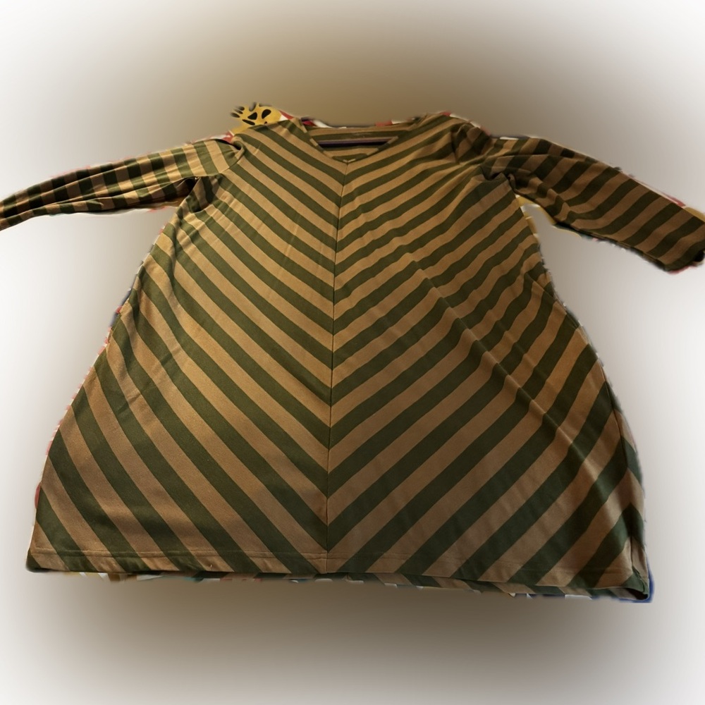 Gudrun Sjoden Green and Brown Chevron Long Sleeve Dress